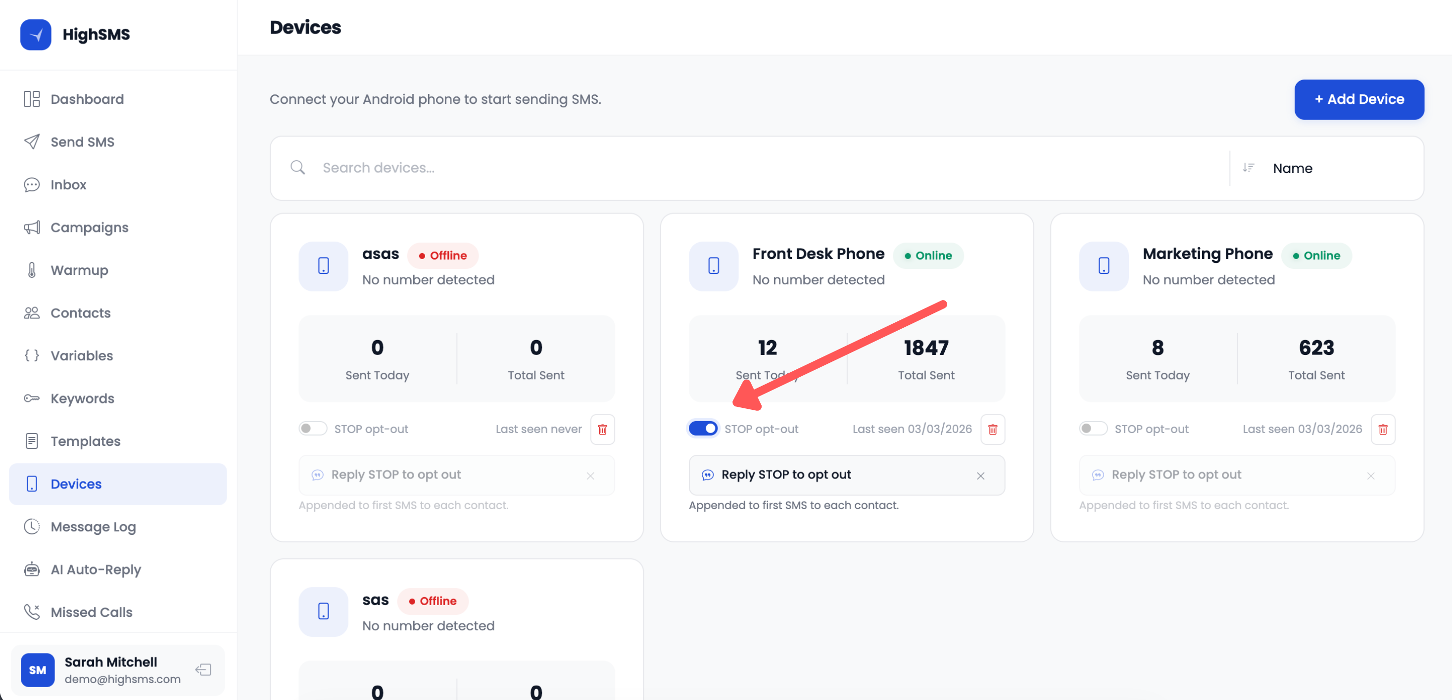STOP compliance toggle in device settings