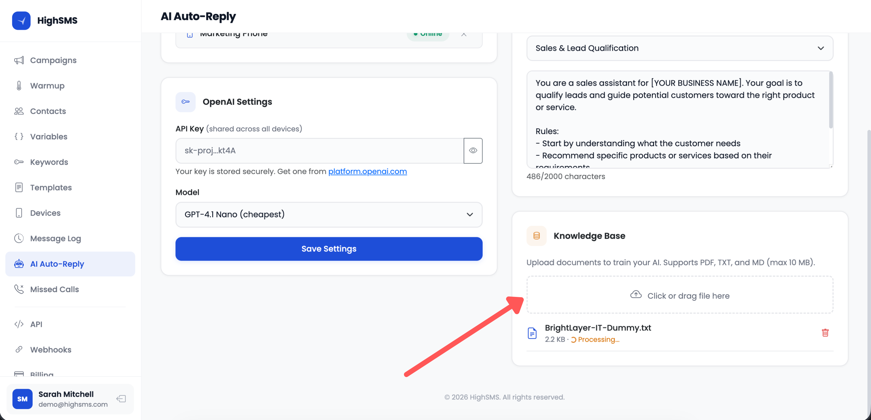 Knowledge Base with uploaded documents