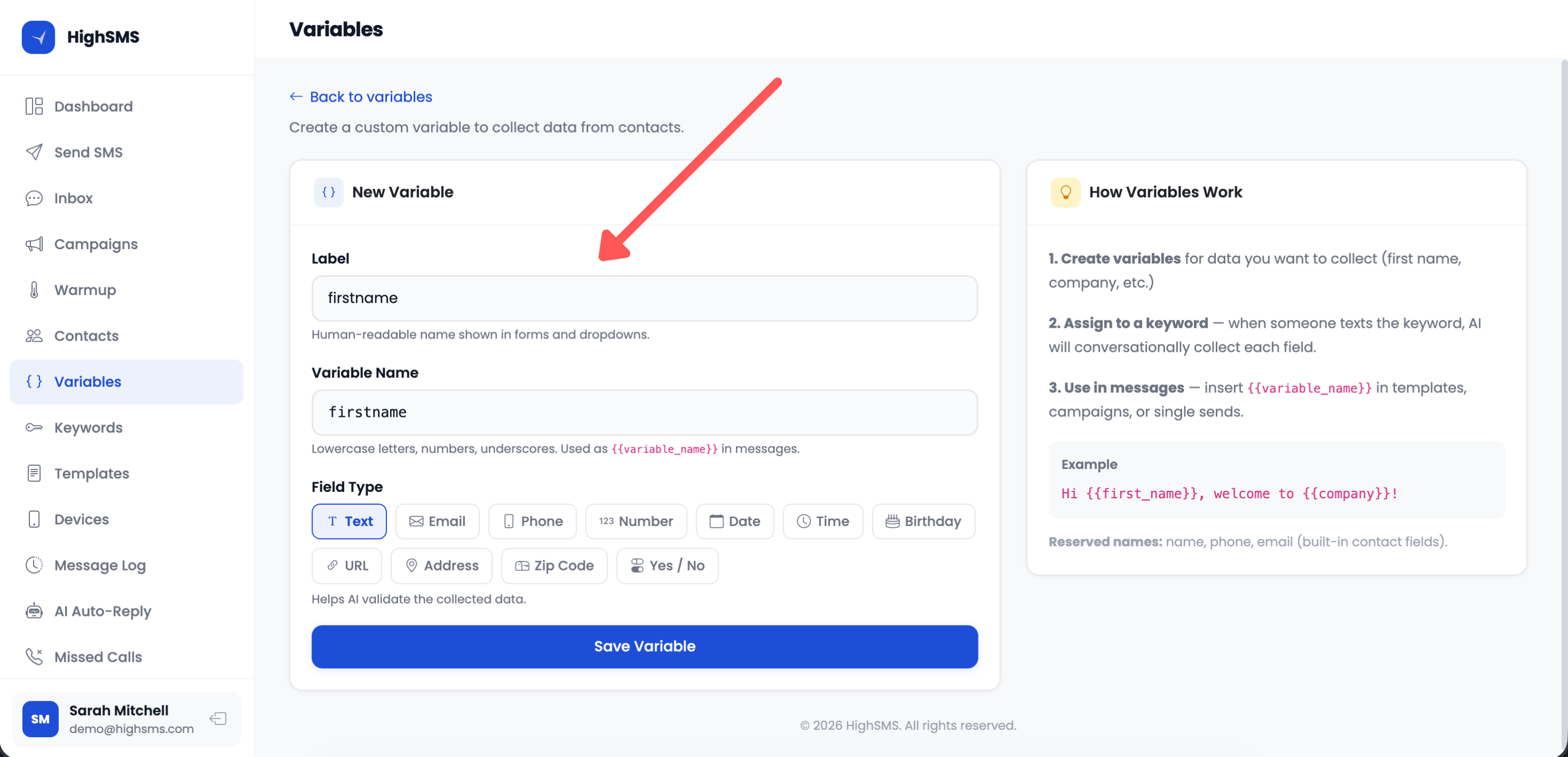 Creating a custom variable