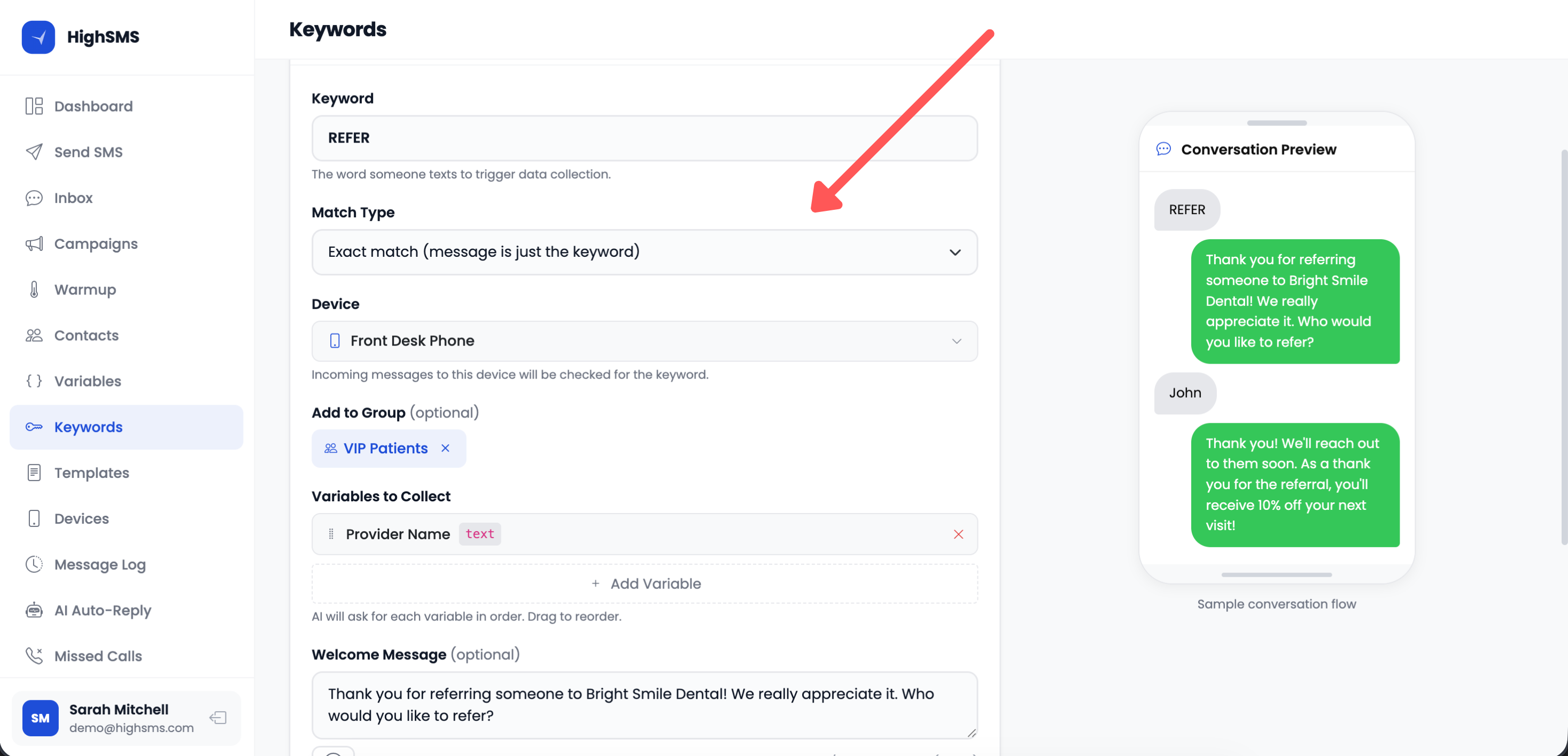 Keyword form with variable ordering
