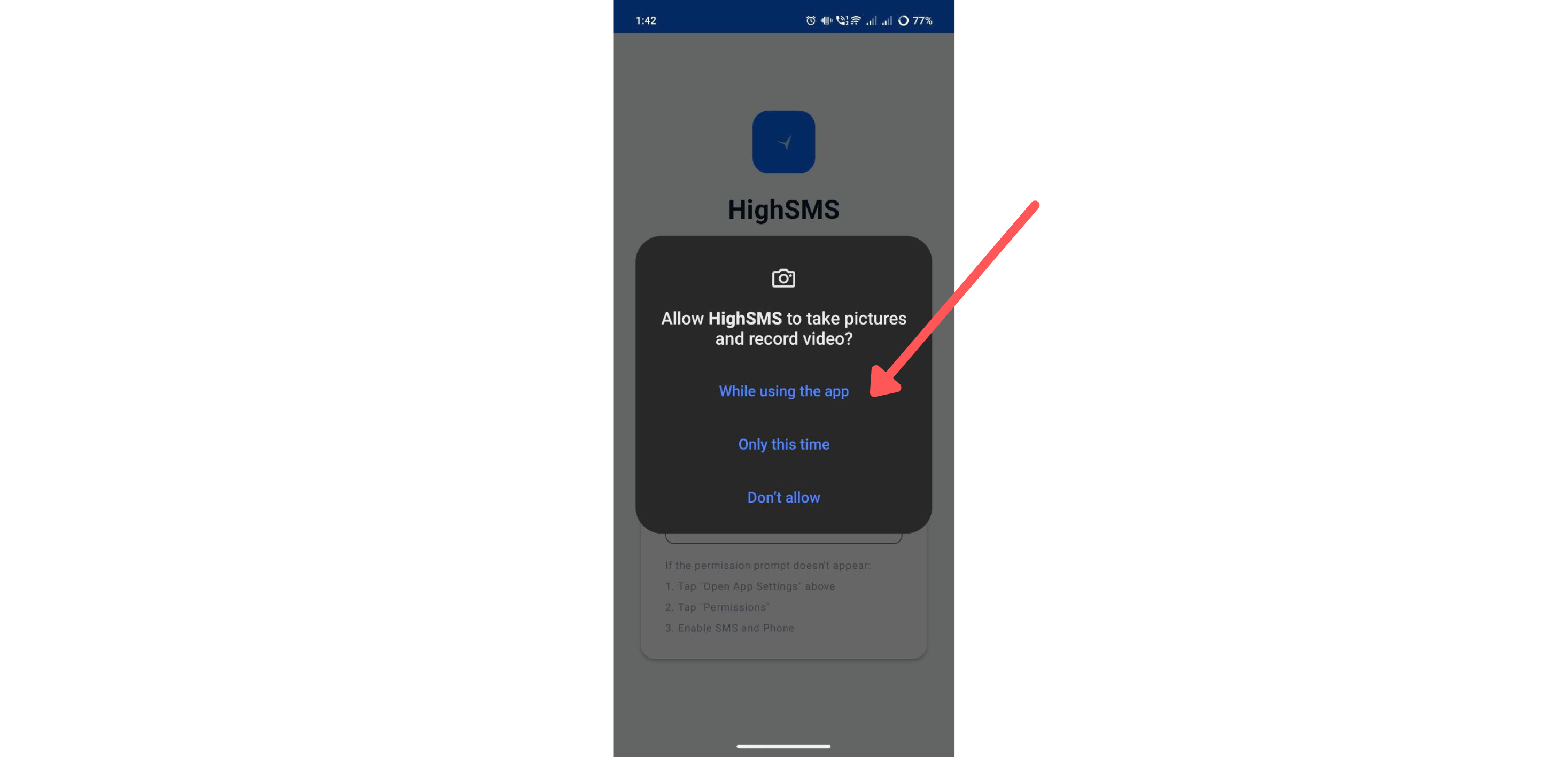 Camera permission prompt