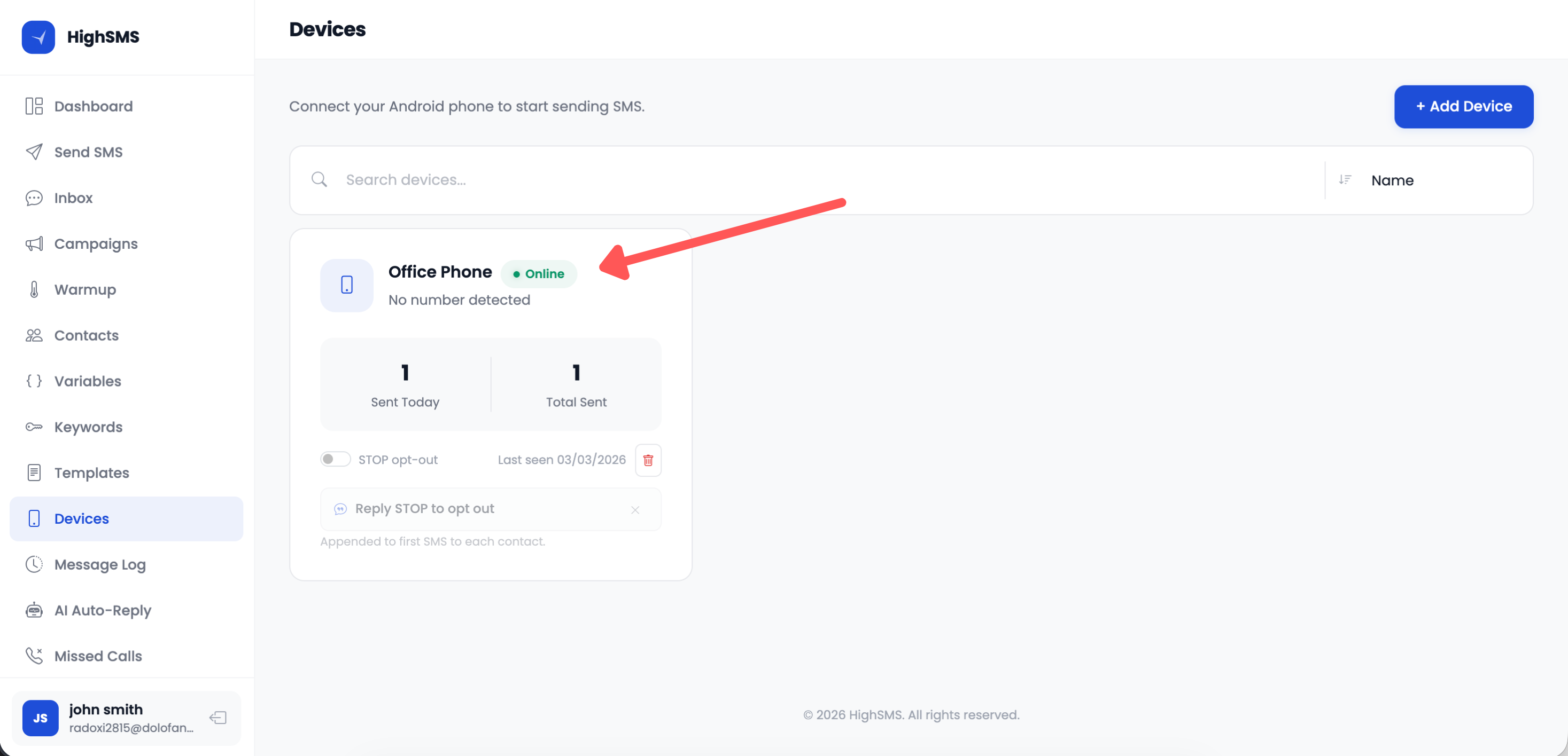 Device showing Online status