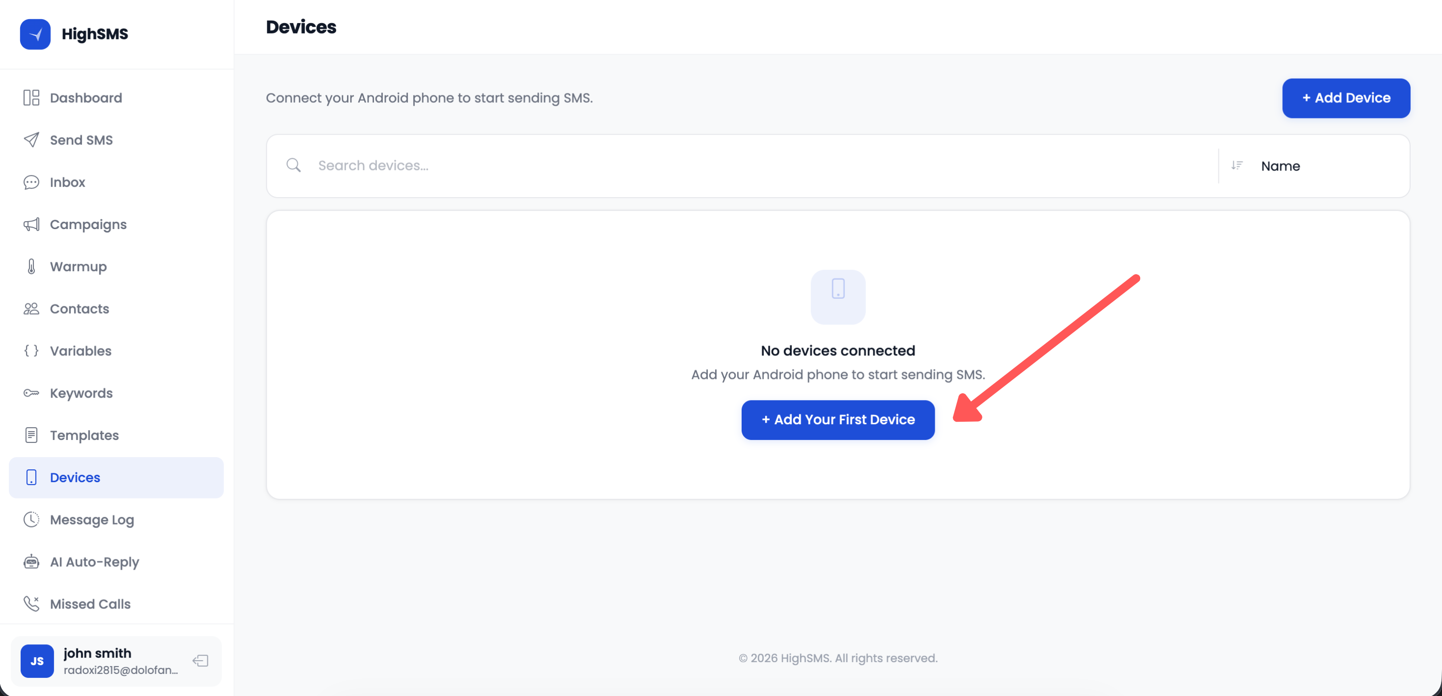 Devices page with Add Device button