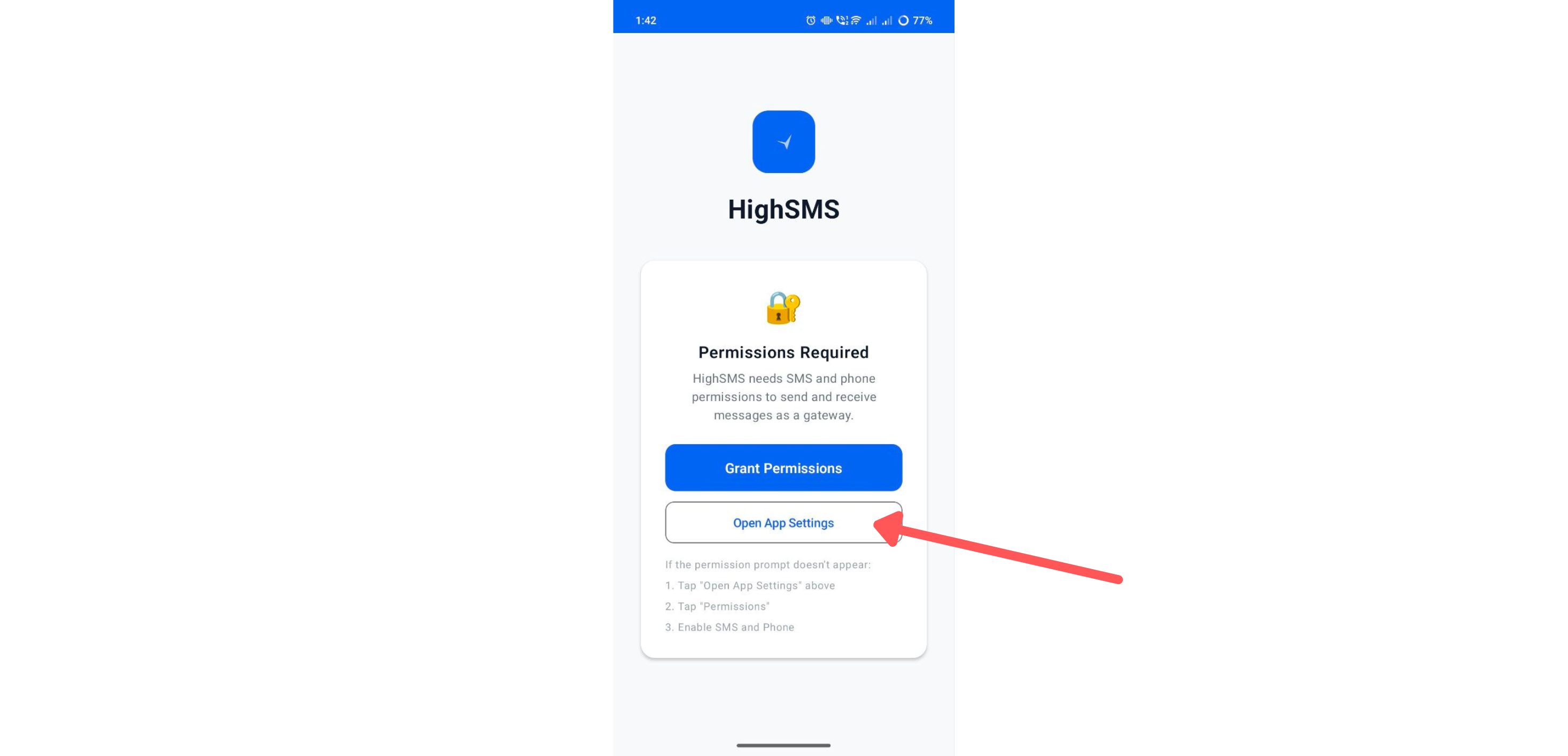 Permission Required screen with Open App Settings button