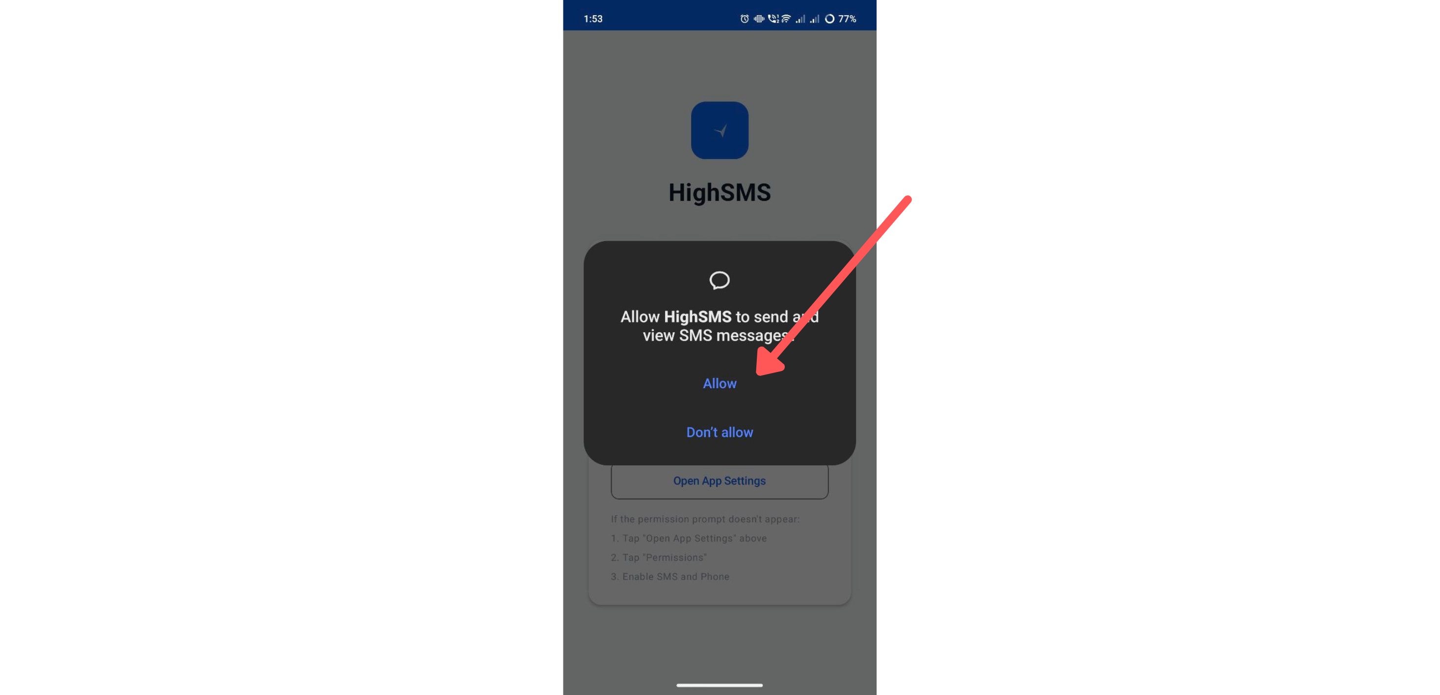 SMS permission granted