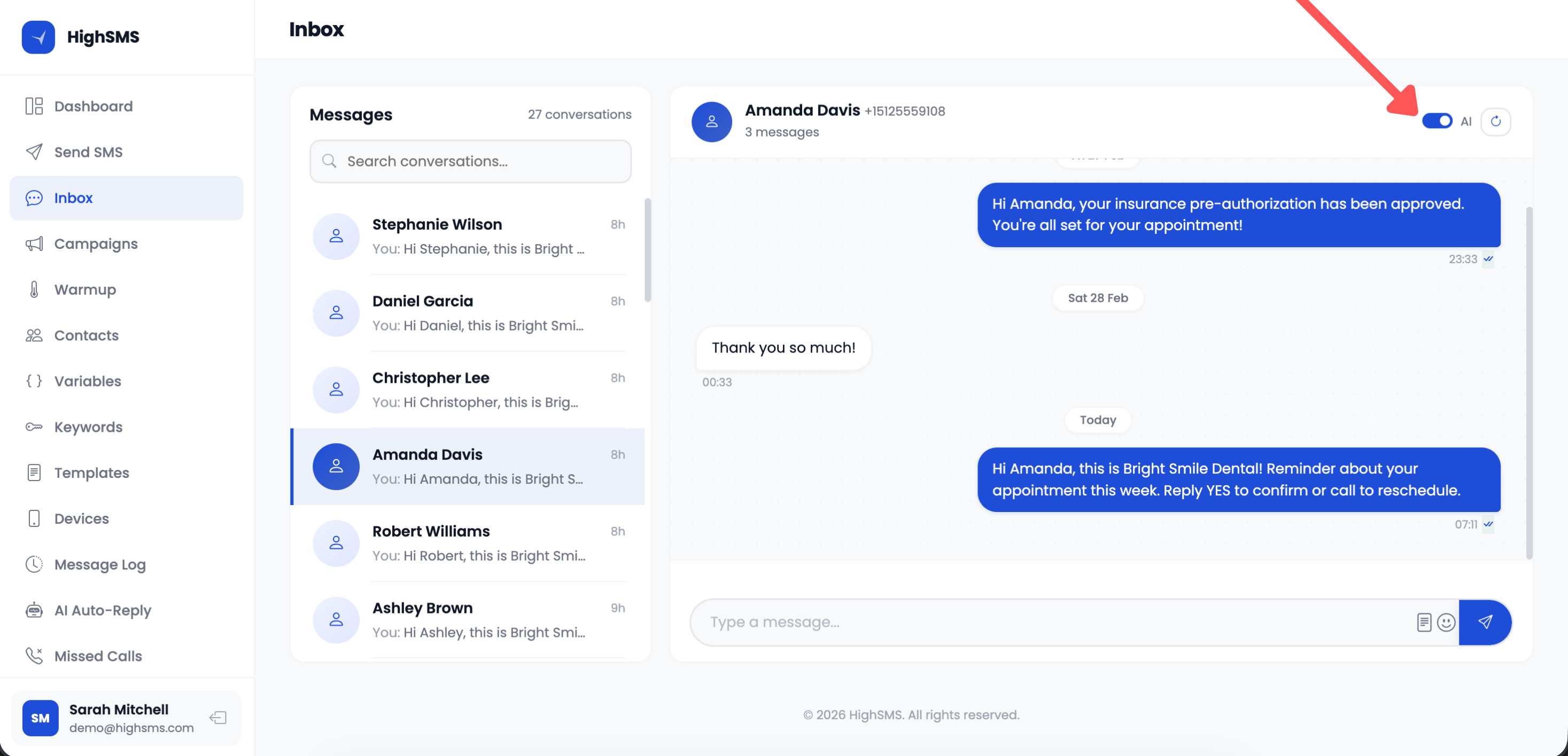 AI toggle in conversation header
