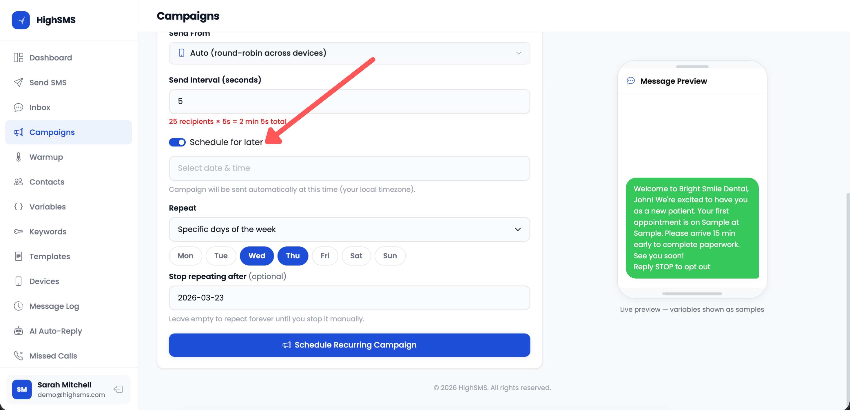 Campaign scheduling options
